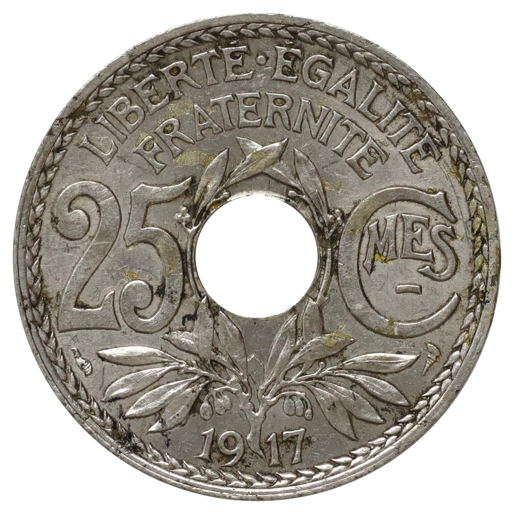 France 1917 Line Variety 25 Centimes Extra Fine (EF40)