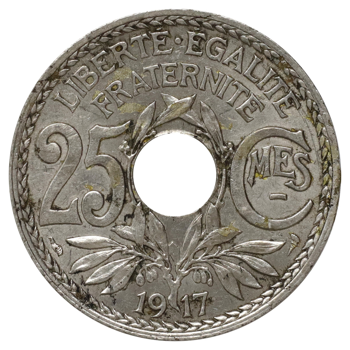 France 1917 Line Variety 25 Centimes Extra Fine (EF40)
