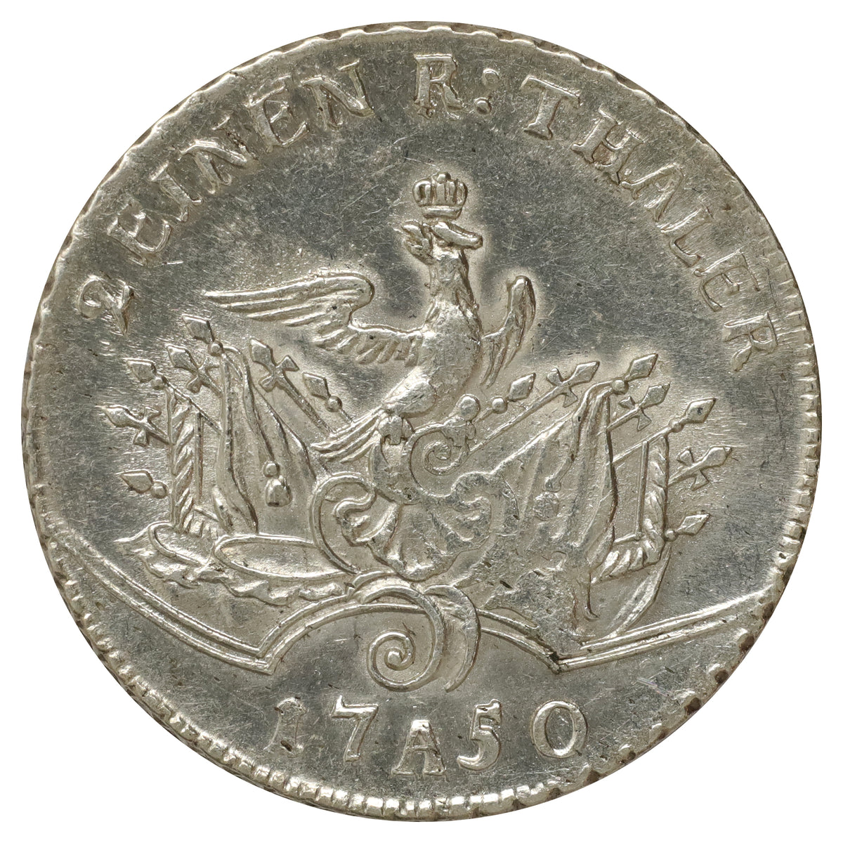 German States 1750A Brandenburg-Prussia Half Thaler Almost Uncirculated (AU50)