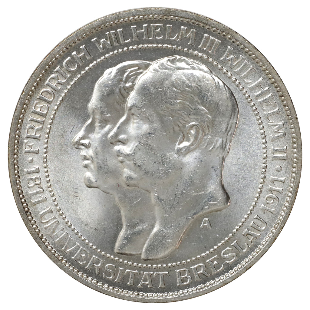 German States 1911A Prussia Anniversary of Wroclaw 3 Marks Choice Brilliant UNC (MS64)