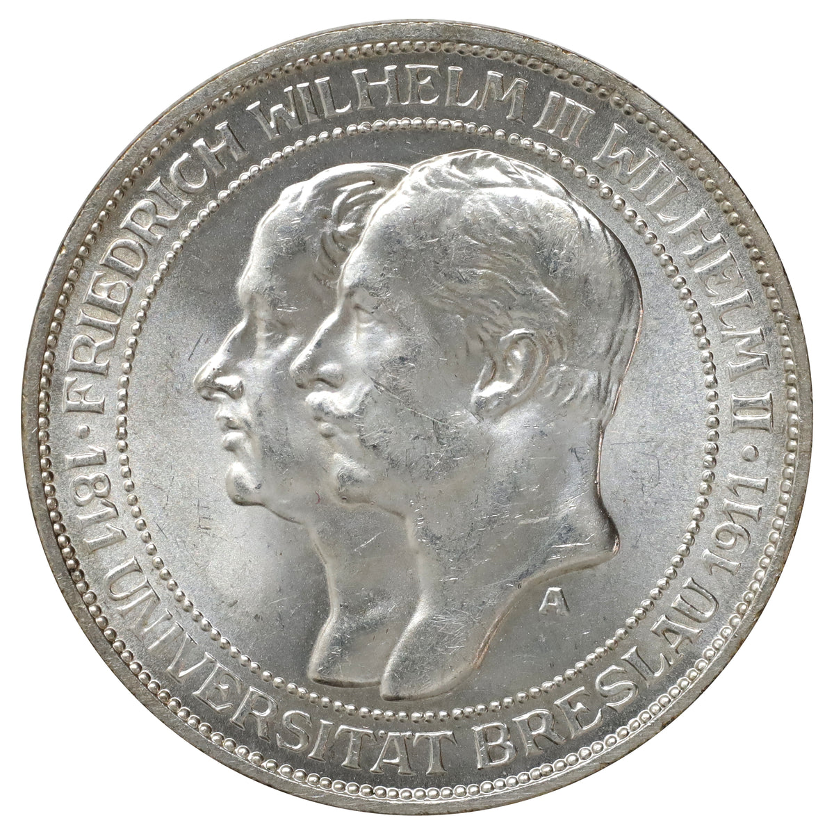 German States 1911A Prussia Anniversary of Wroclaw 3 Marks Choice Brilliant UNC (MS64)