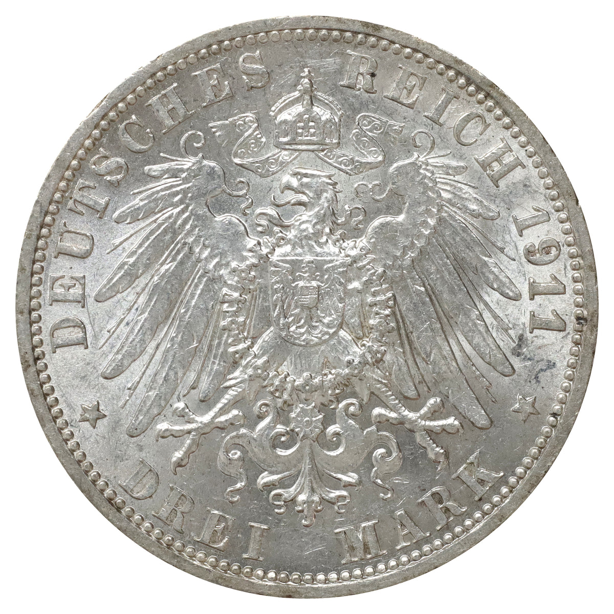 German States 1911A Prussia 3 Marks AU-UNC (AU55)