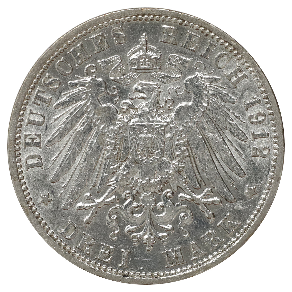 German States 1912A Prussia 3 Marks Almost Uncirculated (AU50)