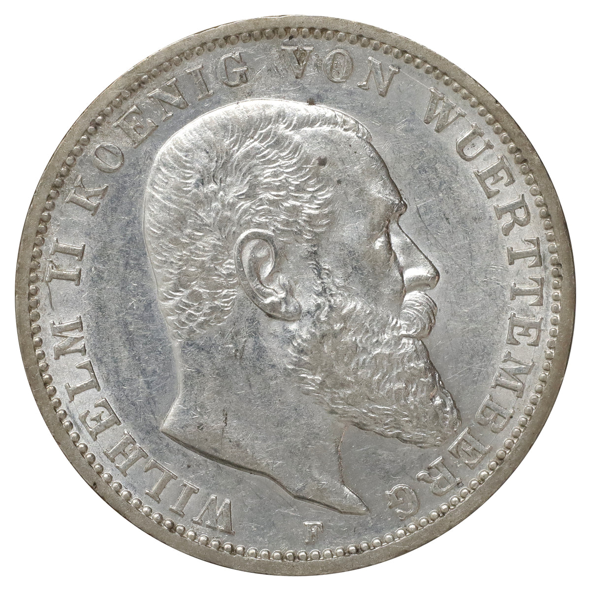 German States 1914F Wurttemburg 3 Marks AU-UNC (AU55)