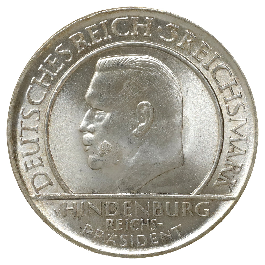 German Weimar Republic 1929F Hindenburg 3 Marks Choice Brilliant Uncirculated (MS64)