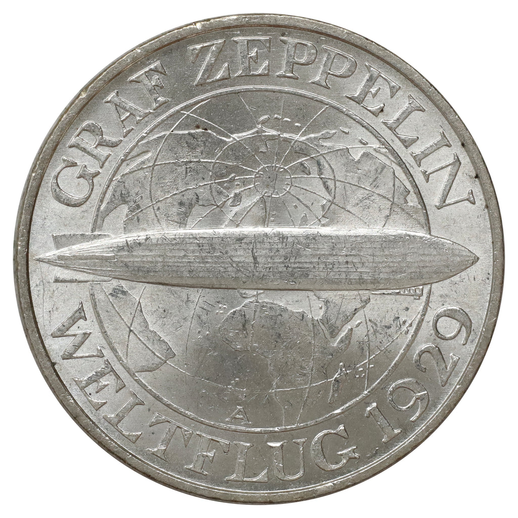 German Weimar Republic 1930A Graf Zeppelin 3 Marks Brilliant Uncirculated (MS63)