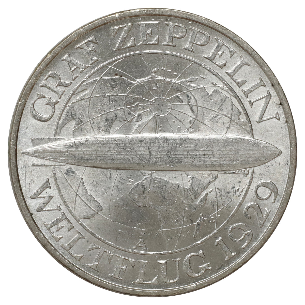German Weimar Republic 1930A Graf Zeppelin 3 Marks Brilliant Uncirculated (MS63)