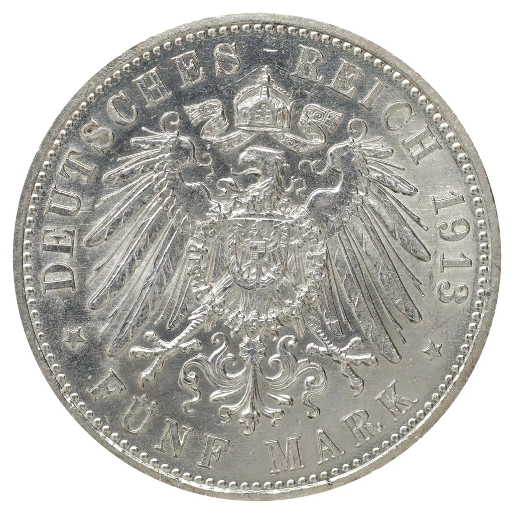 German States 1913A Prussia 5 Marks Uncirculated (MS60)