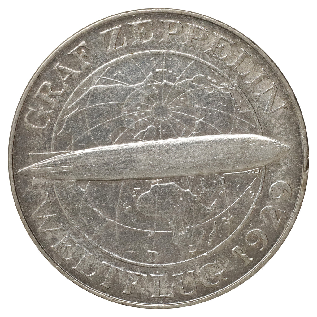 German Weimar Republic 1930D Graf Zeppelin 5 Marks EF-AU (EF45)