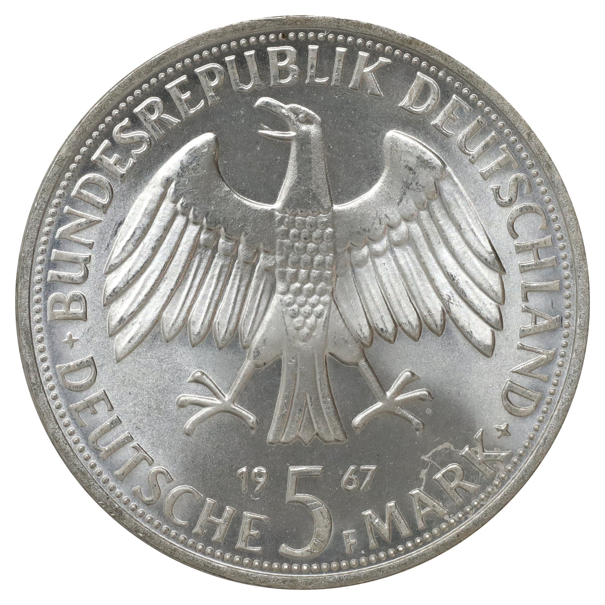 German Federal Republic 1967F 5 Marks Gem Brilliant Uncirculated (MS65)