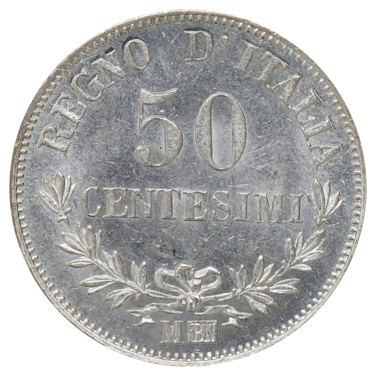 Italy 1867MBN 50 Centesimi Brilliant Uncirculated (MS63)