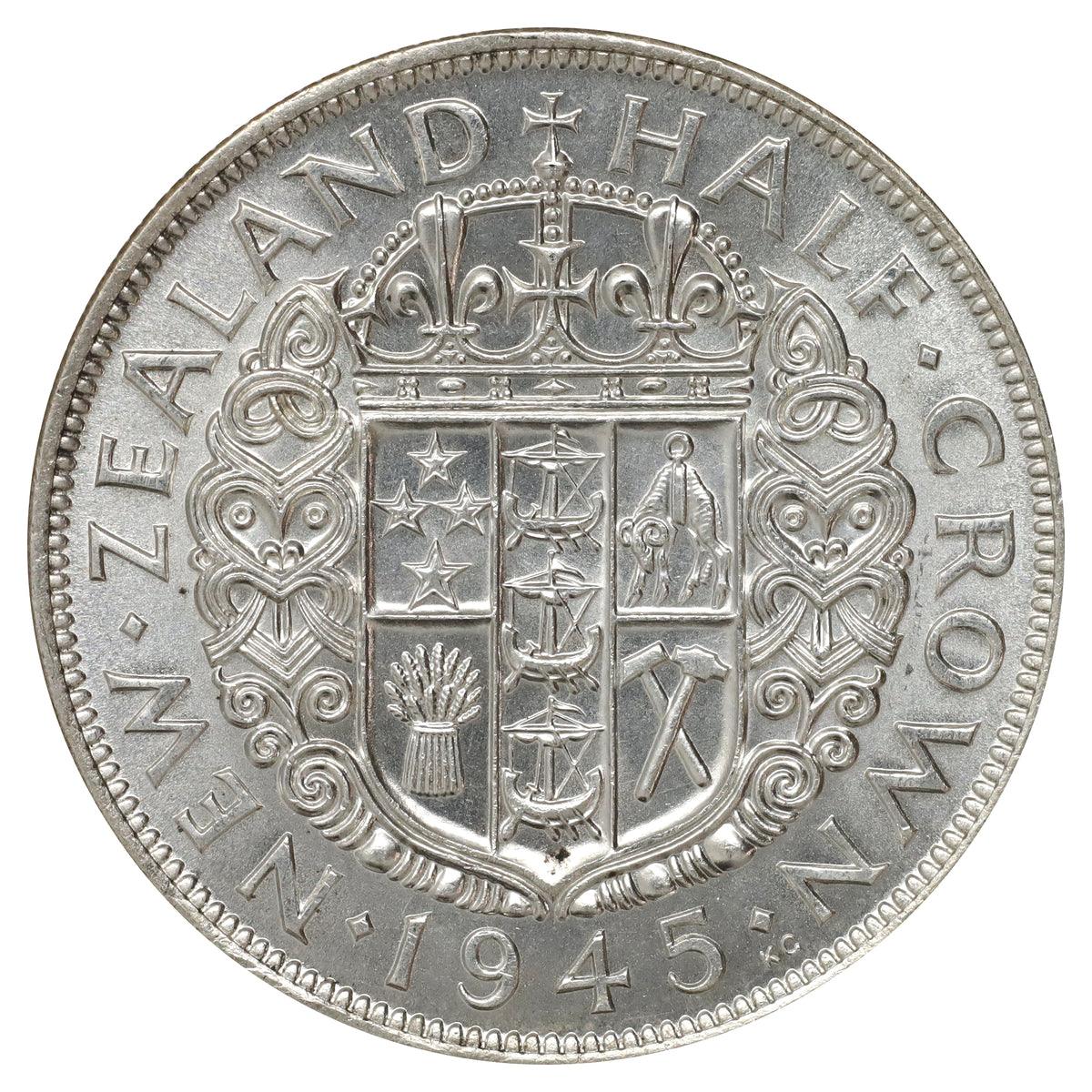 New Zealand 1945 1/2 Crown Brilliant Uncirculated (MS63)