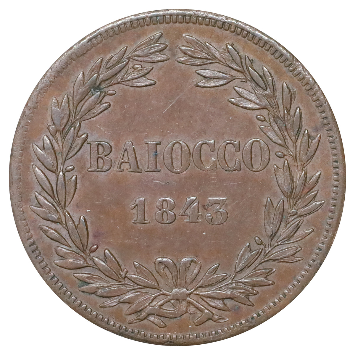Papal States 1843XIIIR Baiocco EF-AU (EF45)