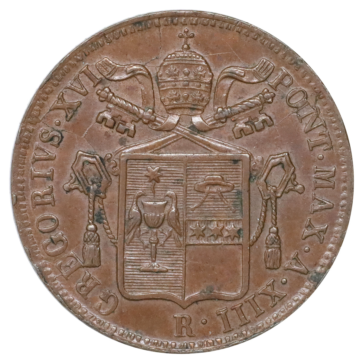 Papal States 1843XIIIR Baiocco EF-AU (EF45)