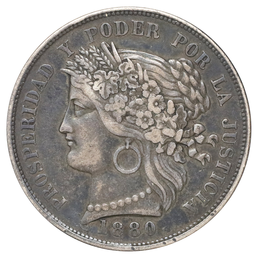 Peru 1880BF 5 Pesetas Extra Fine (EF40)