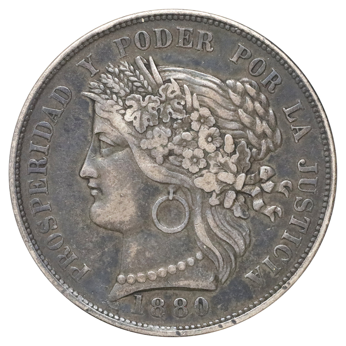 Peru 1880BF 5 Pesetas Extra Fine (EF40)