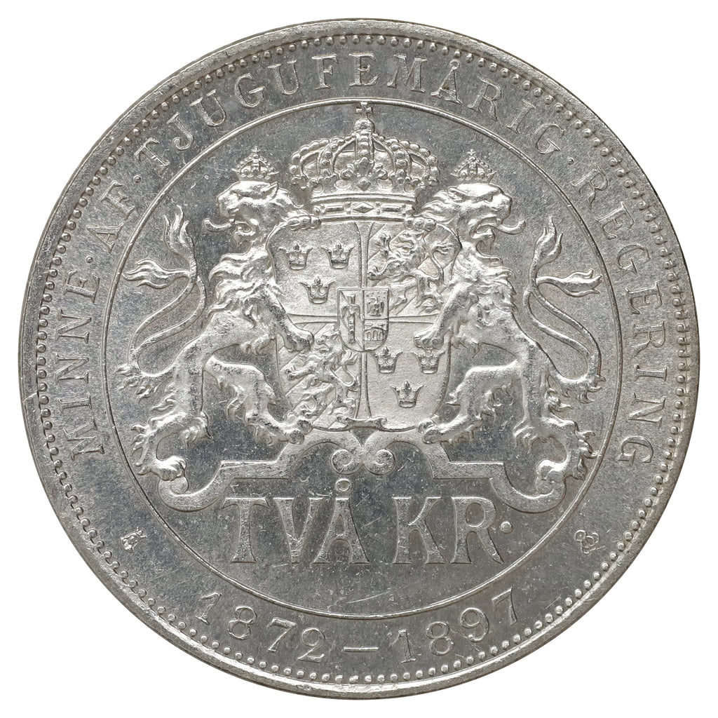 Sweden 1897 Jubilee 2 Kroner Gem Brilliant Uncirculated (MS65) $