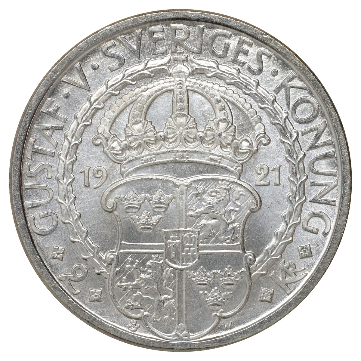 Sweden 1921W 2 Kroner Gem Brilliant Uncirculated (MS65) $