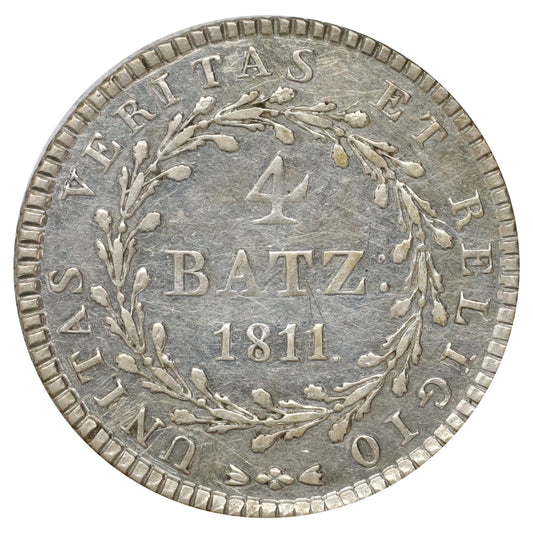 Swiss Cantons 1811 Uri 4 Batz Almost Uncirculated (AU50) $