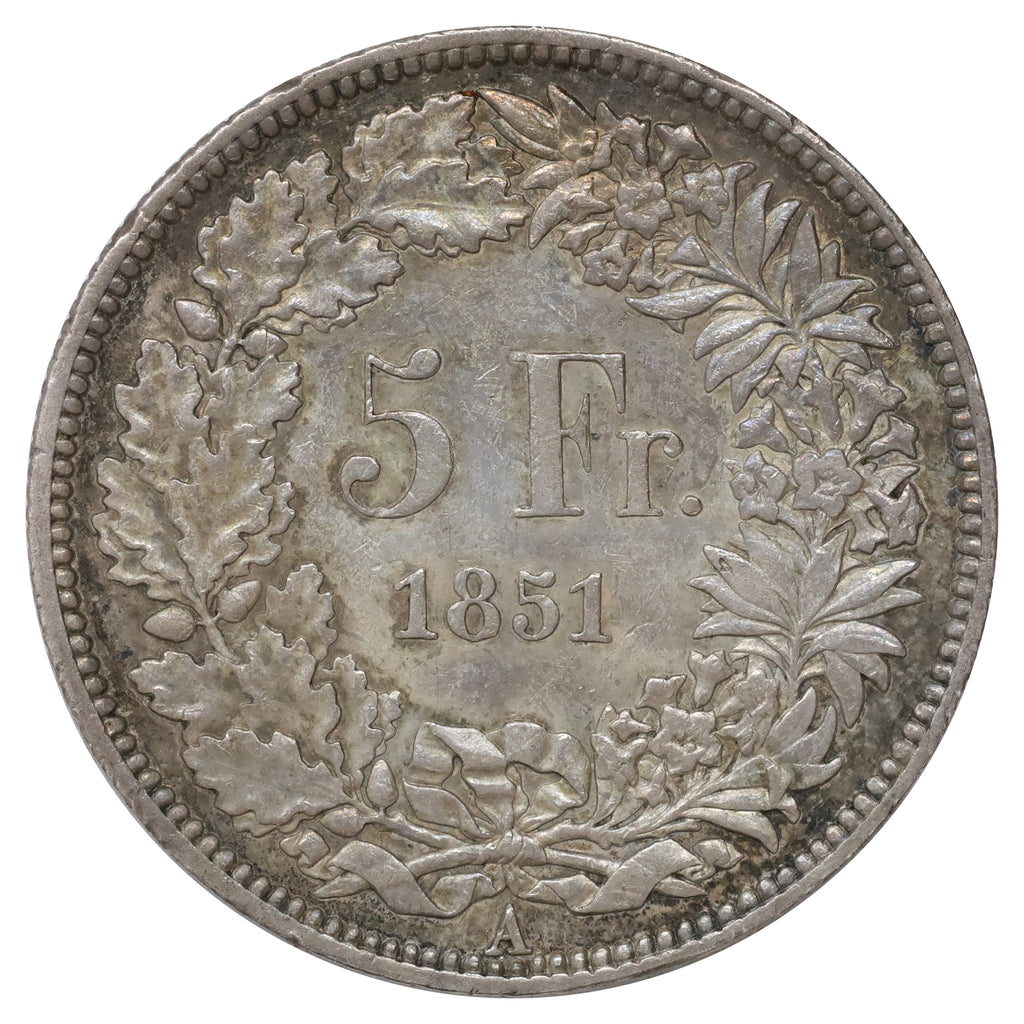 Switzerland 1851A 5 Franks EF-AU (EF45) $