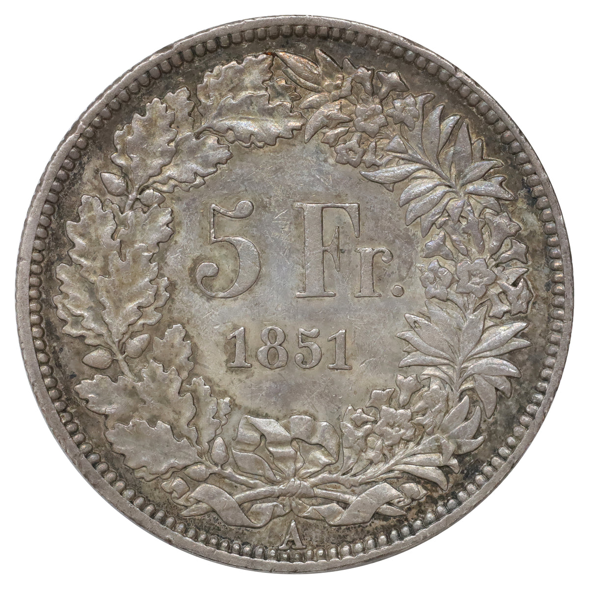 Switzerland 1851A 5 Franks EF-AU (EF45) $
