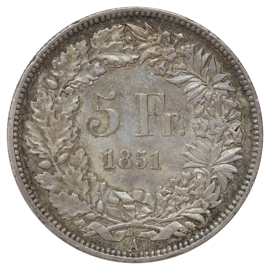 Switzerland 1851A 5 Franks EF-AU (EF45) $