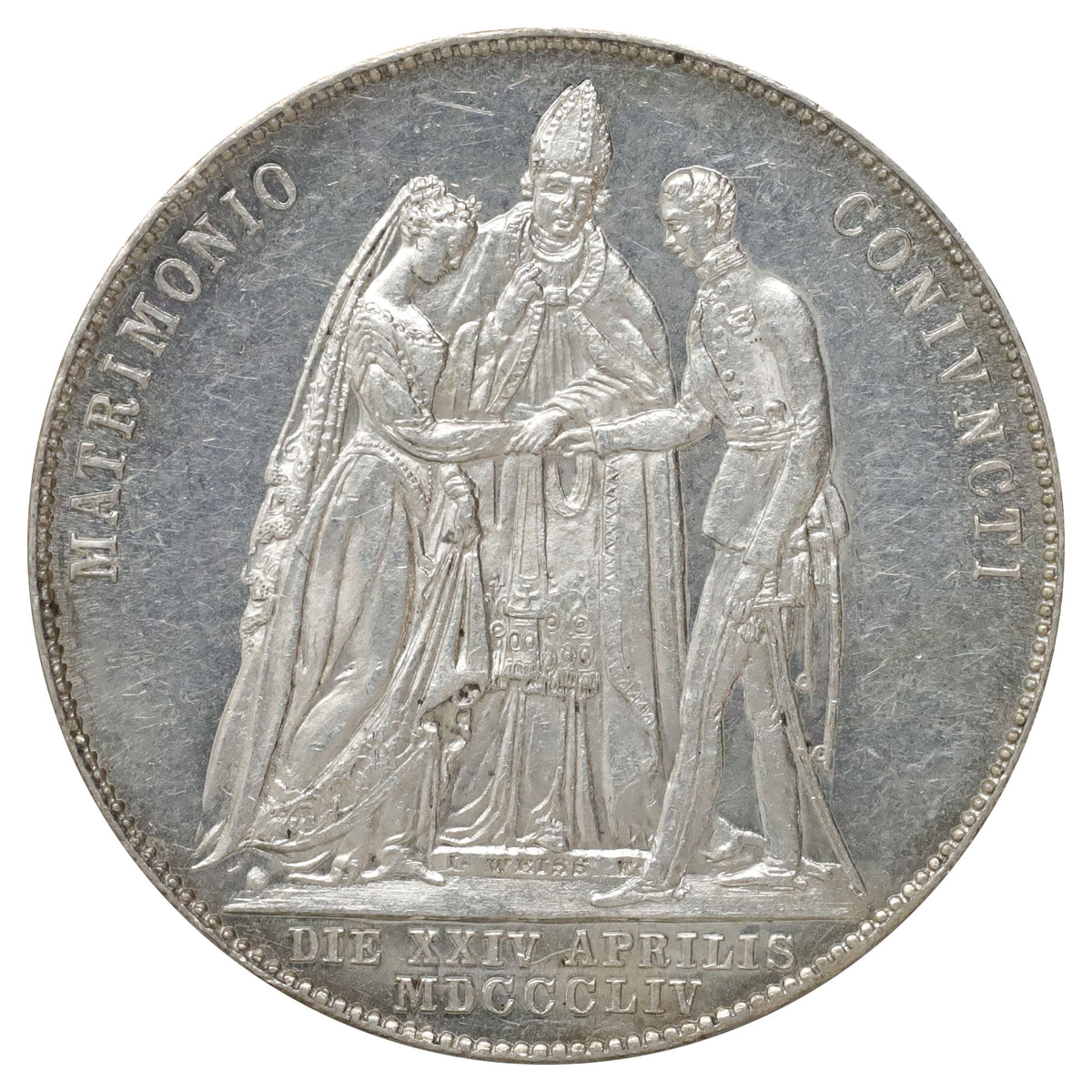 Austria 1854A Wedding of Franz Joseph & Elizabeth Gulden Almost Uncirculated (AU50) $