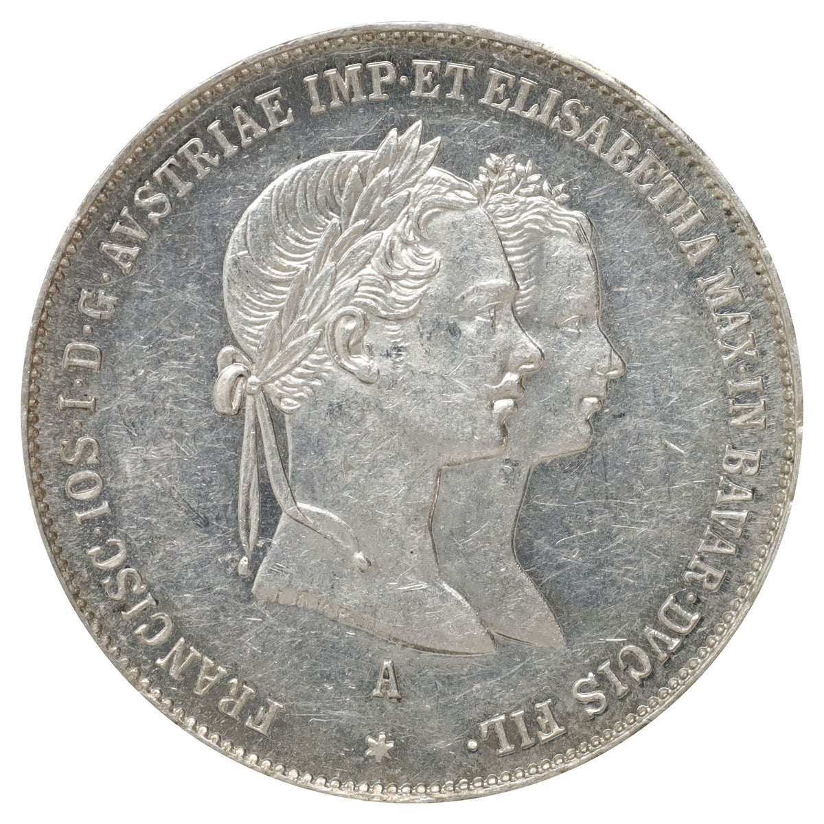 Austria 1854A Wedding of Franz Joseph & Elizabeth Gulden Almost Uncirculated (AU50) $