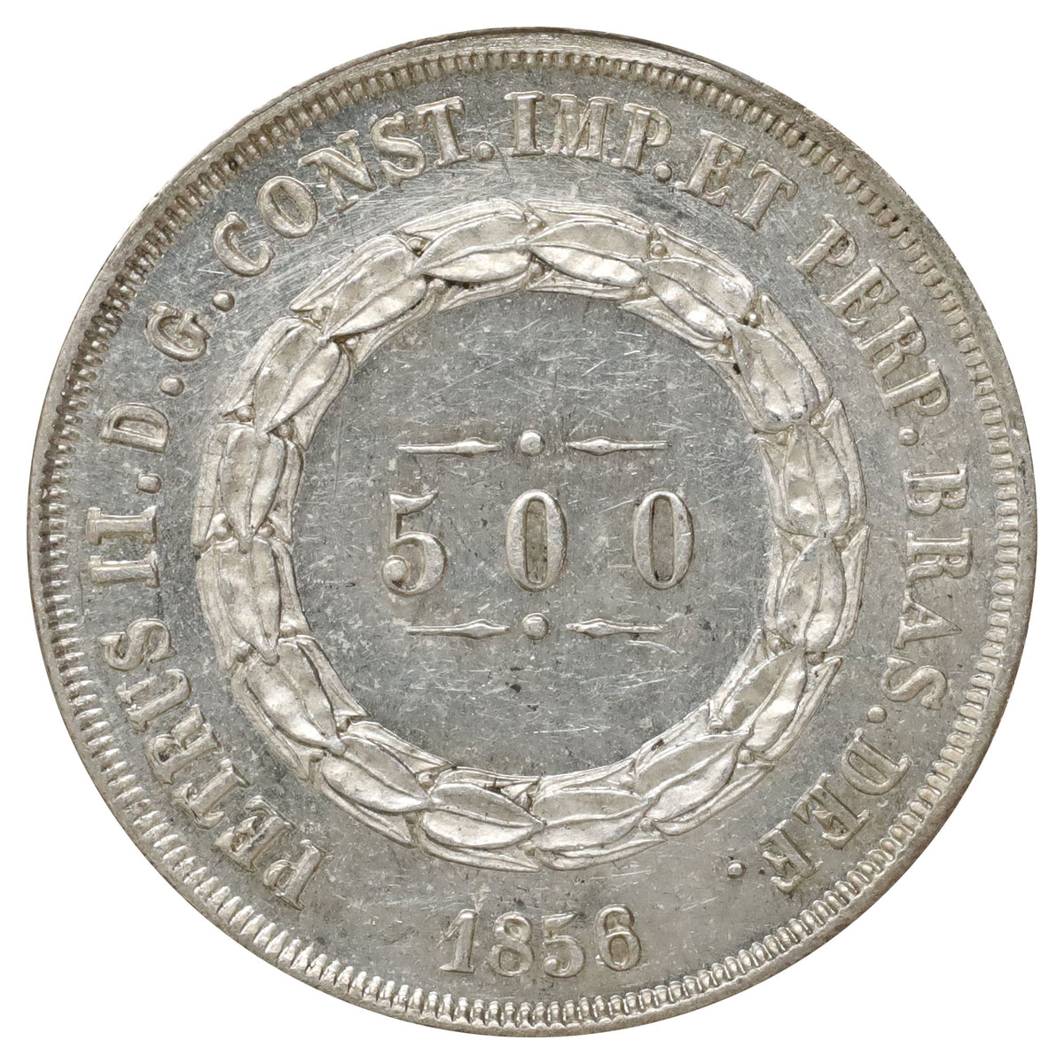 Brazil 1856 Pedro II 500 Reis UNC+ (MS62) $