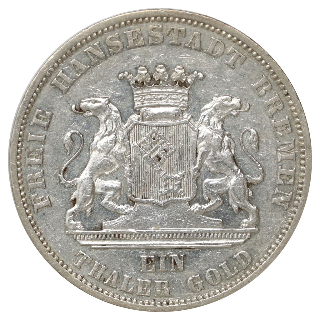 German States 1871B Bremen Thaler EF-AU (EF45) $