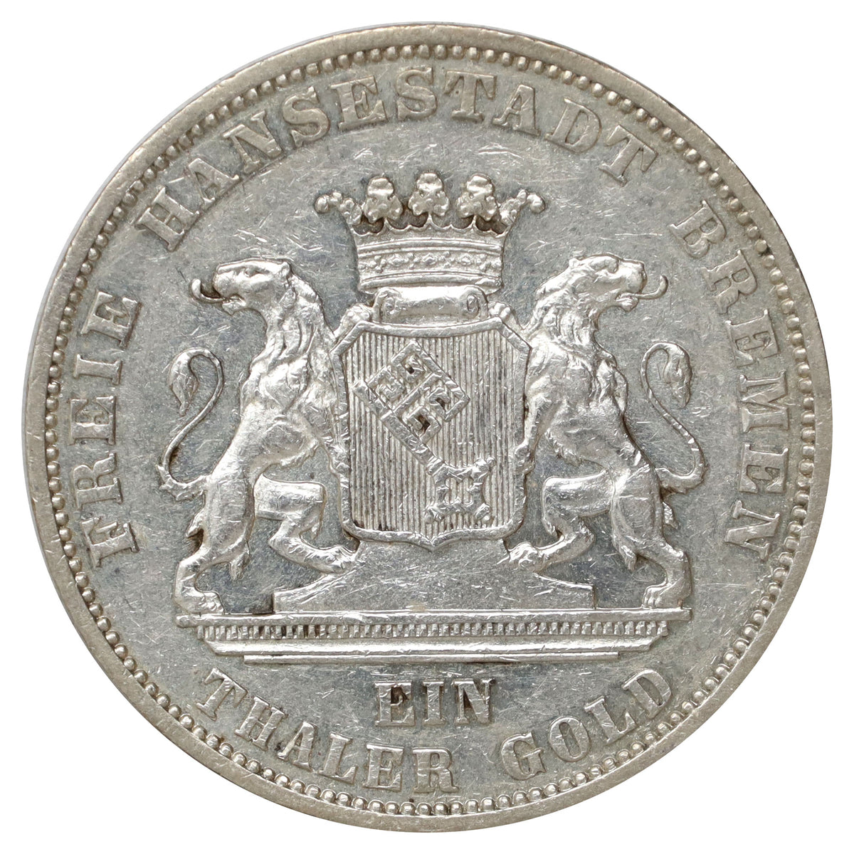 German States 1871B Bremen Thaler EF-AU (EF45) $