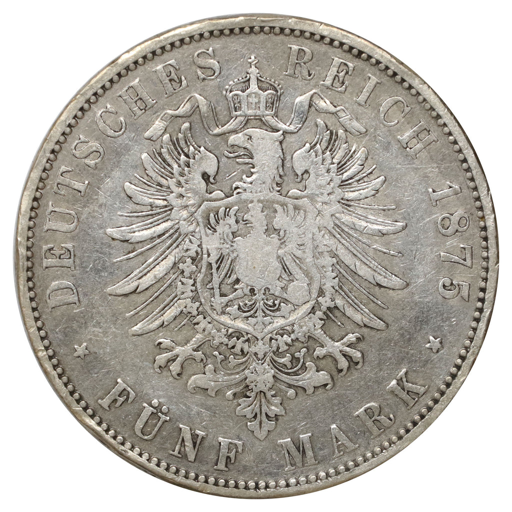 German States 1875A Prussia Wilhelm I 5 Marks Very Fine (VF20) (L)