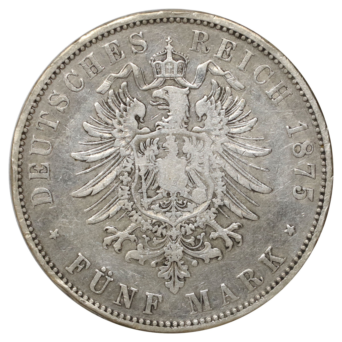 German States 1875A Prussia Wilhelm I 5 Marks Very Fine (VF20) (L)