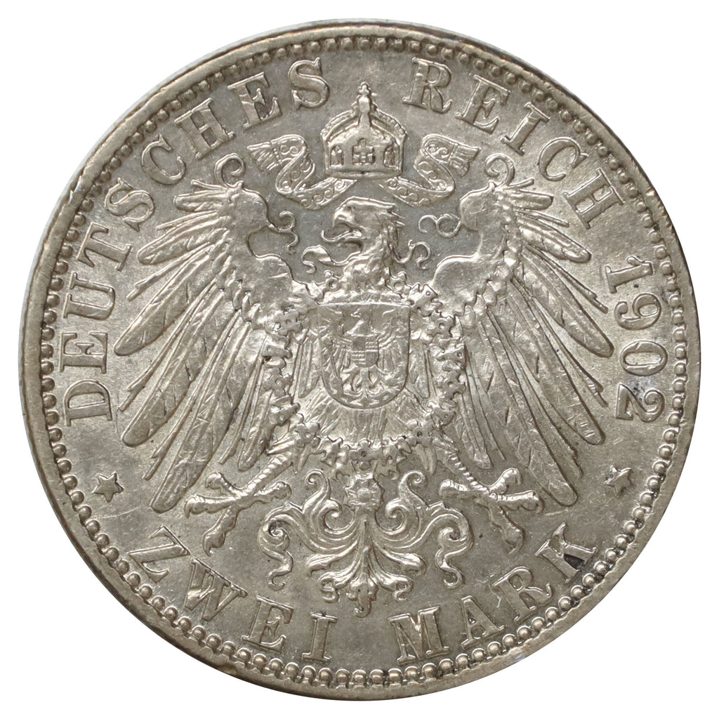German States 1902G Baden 2 Marks EF-AU (EF45) $