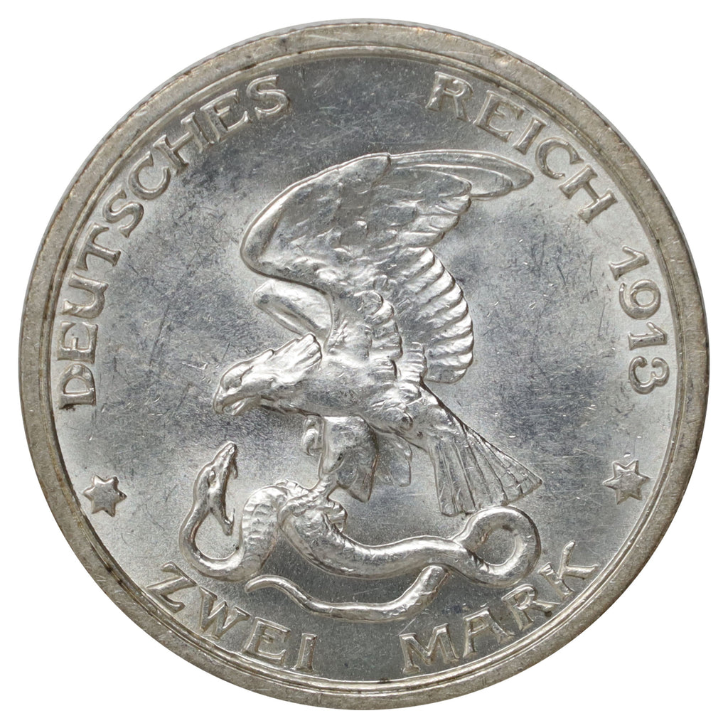 German States 1913 Prussia, 100th Ann. War with Napoleon 2 Marks Uncirculated (MS60) $