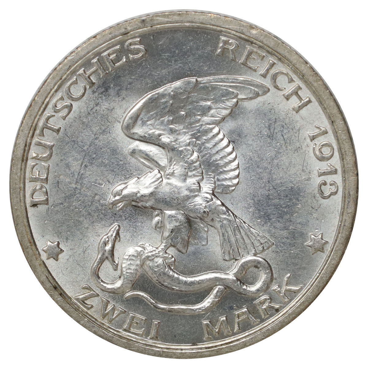 German States 1913 Prussia, 100th Ann. War with Napoleon 2 Marks Uncirculated (MS60) $