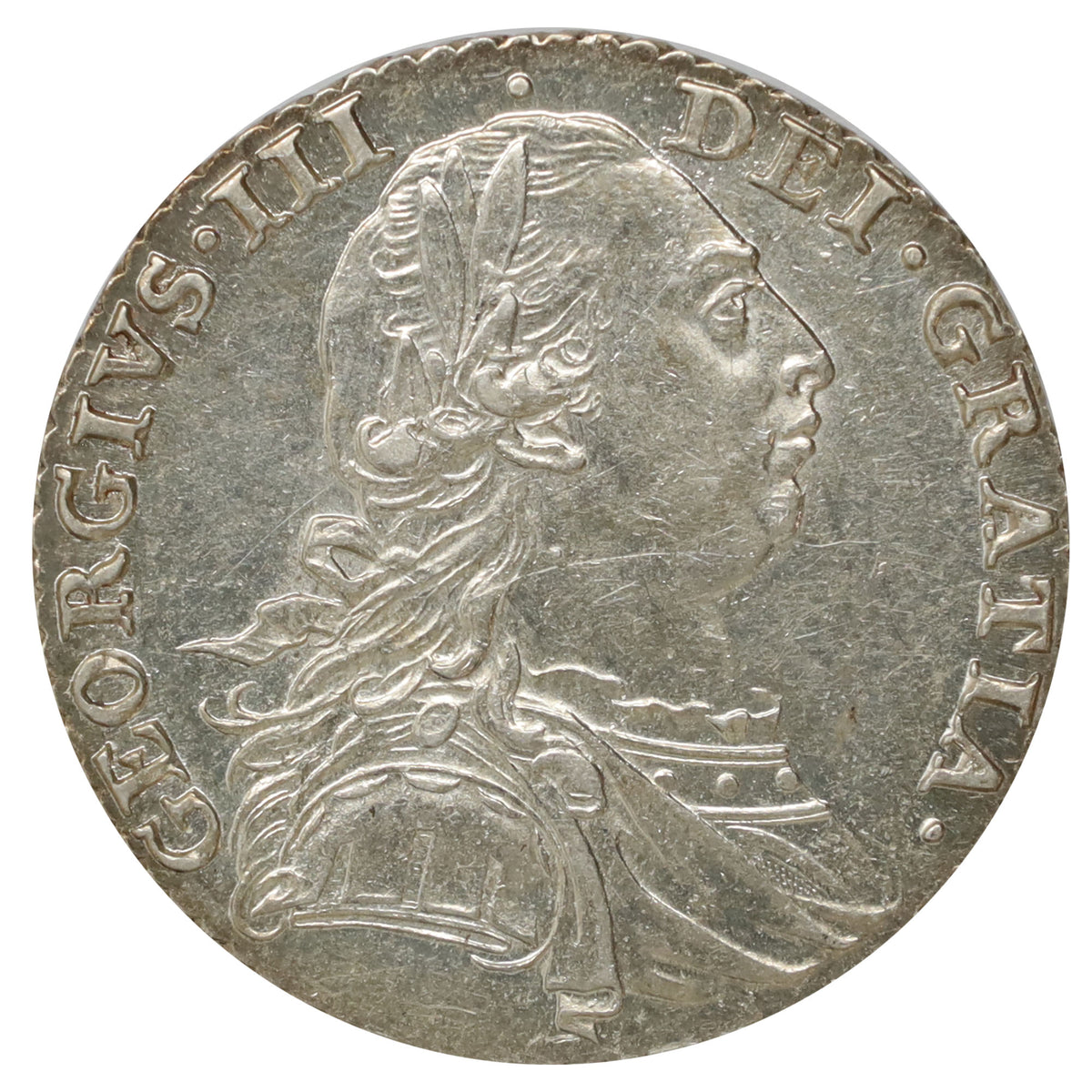 Great Britain 1787 George III No Hearts Shilling Almost Uncirculated (AU50) $