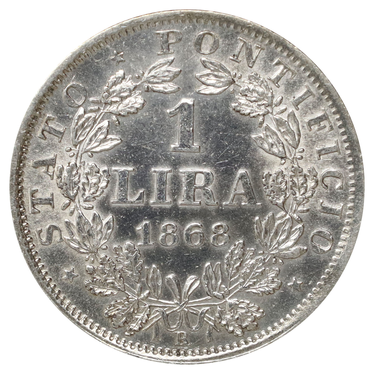 Papal States 1868XXIIIR Lira UNC+ (MS62) $