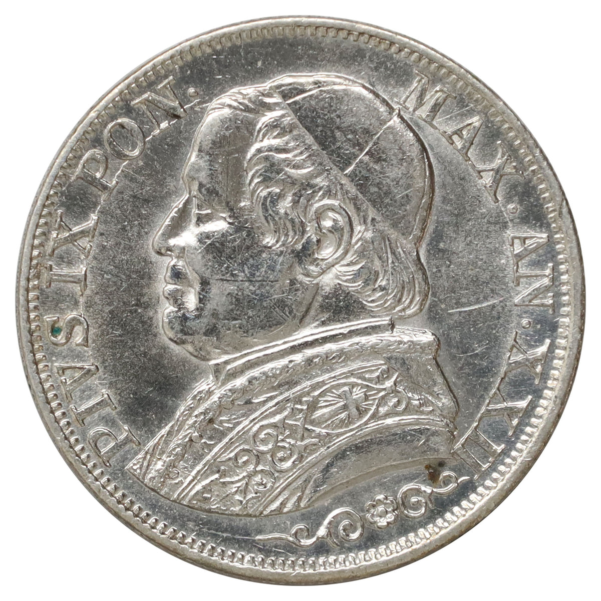 Papal States 1868XXIIIR Lira UNC+ (MS62) $