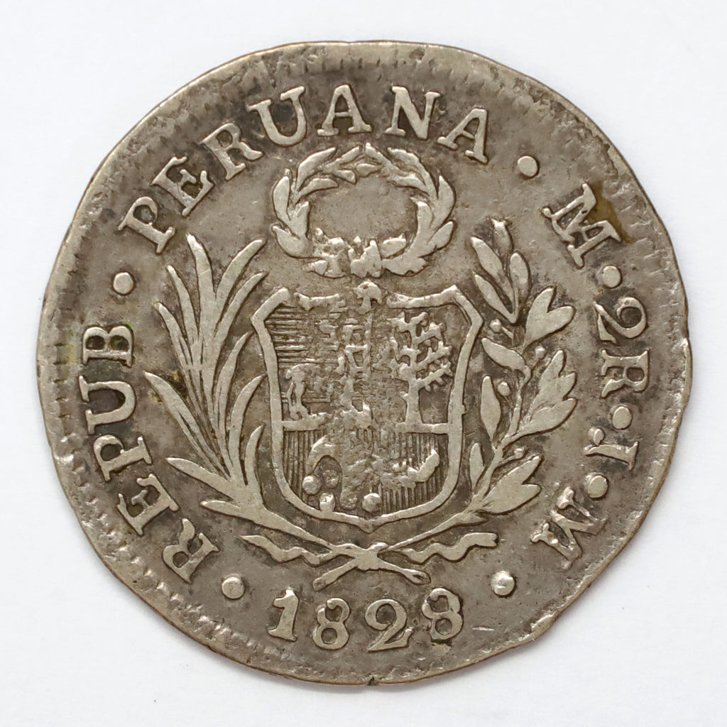 Peru 1828JM Lima 2 Reales Very Fine (VF20) $
