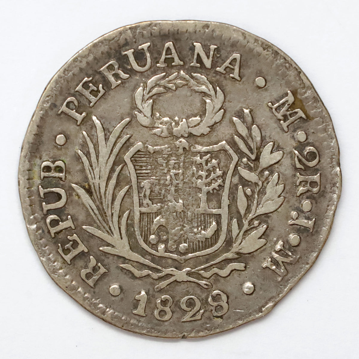 Peru 1828JM Lima 2 Reales Very Fine (VF20) $