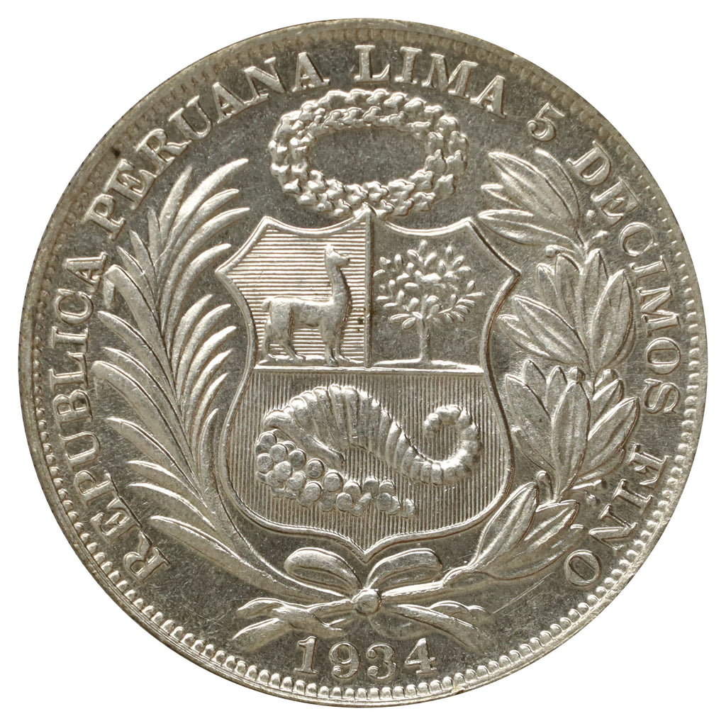 Peru 1934 Un Sol UNC+ (MS62) $