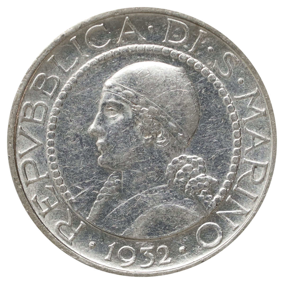 San Marino 1932R 5 Lire AU-UNC (AU55) $