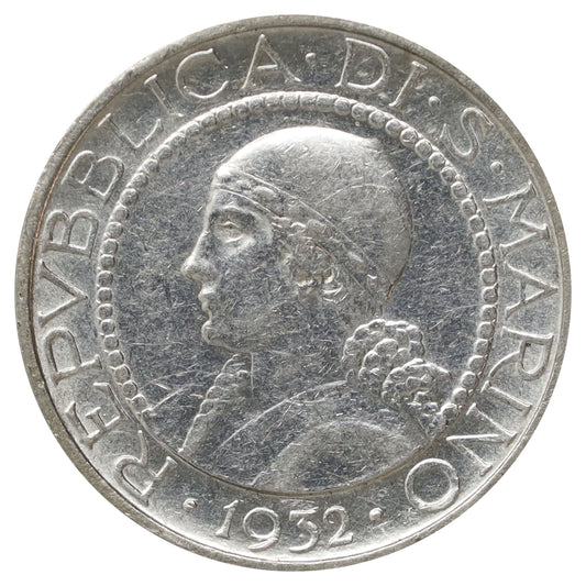 San Marino 1932R 5 Lire AU-UNC (AU55) $