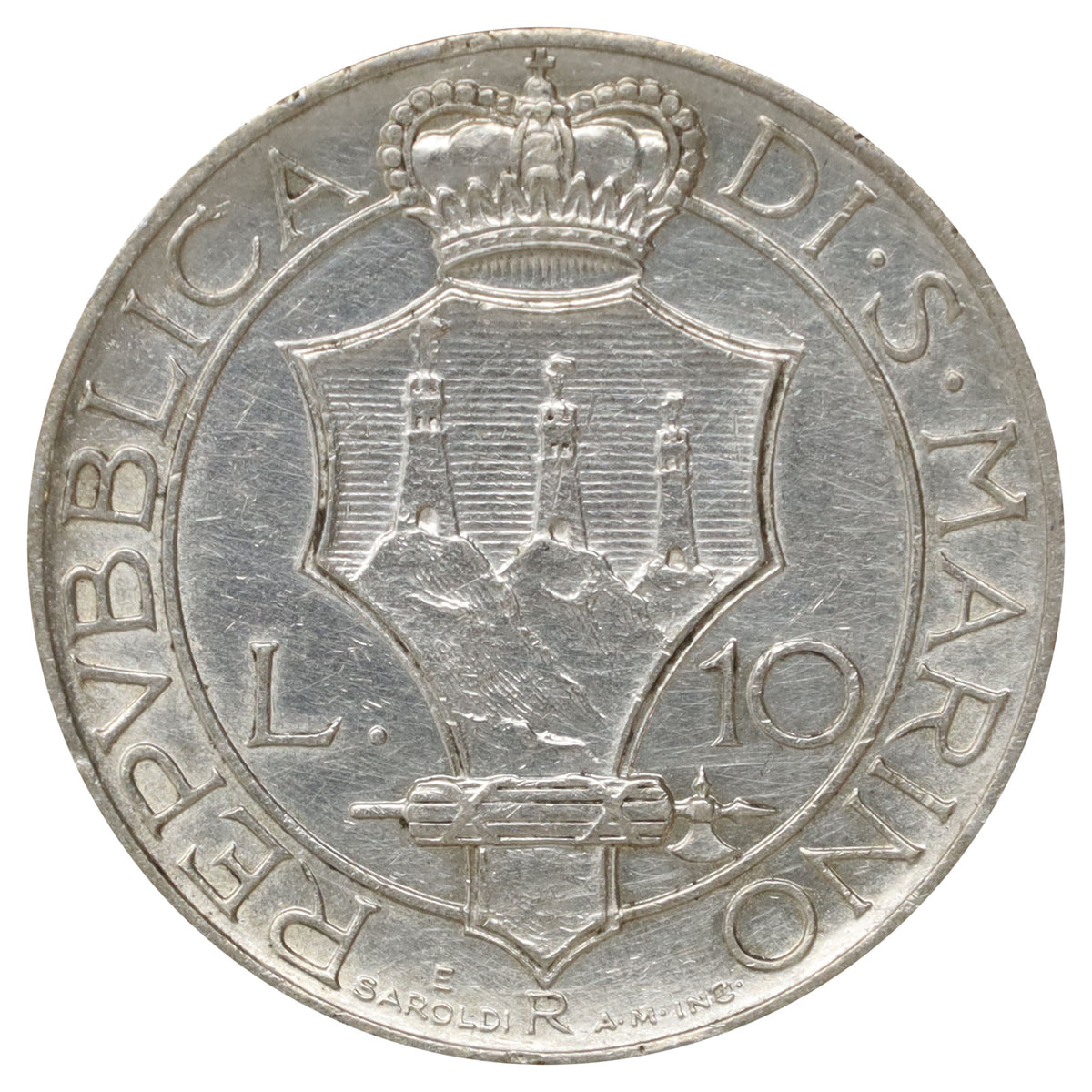 San Marino 1937R 10 Lire EF-AU (EF45) $