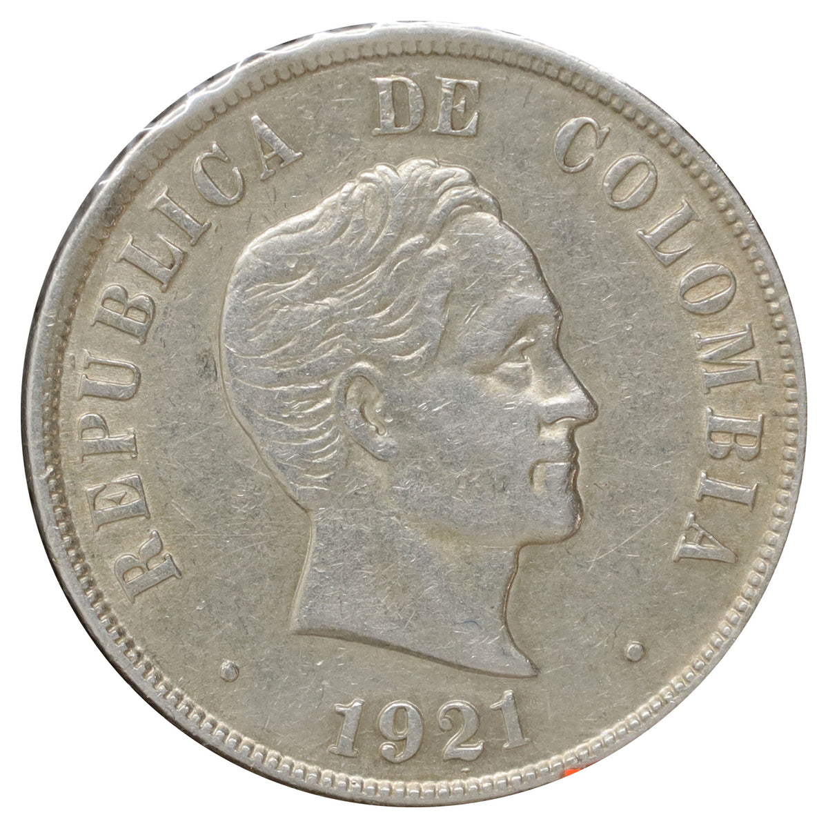 Colombia 1921 50 Centavos EF-AU (EF45)