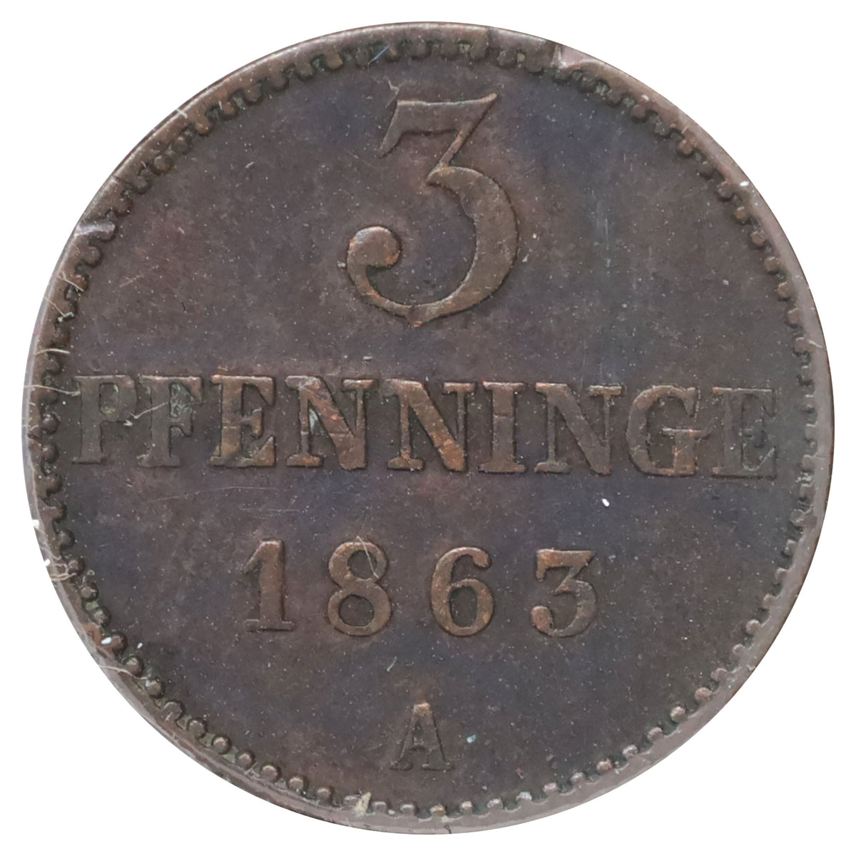 German States 1863A Mecklenburg 3 Pfennig Extra Fine (EF40)