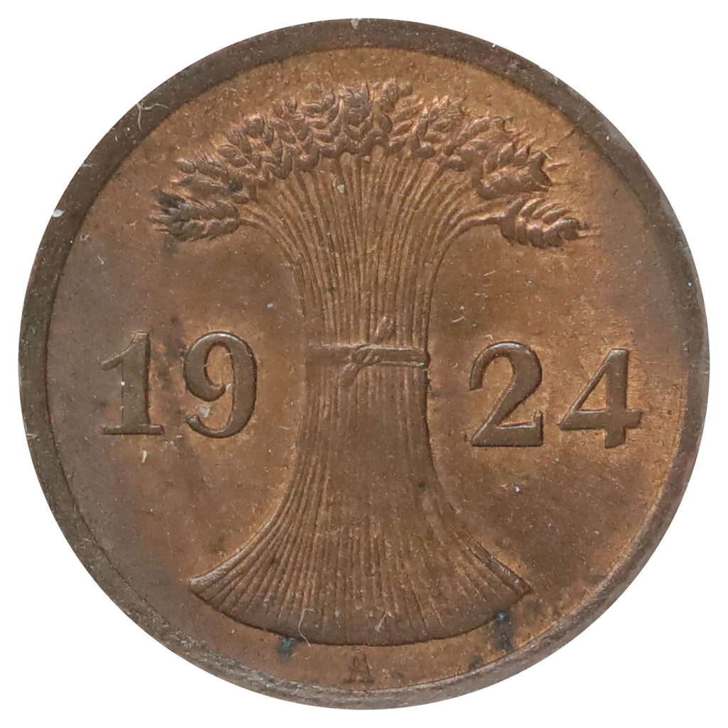 German Weimar Republic 1924A 2 Pfennig AU-UNC (AU55)