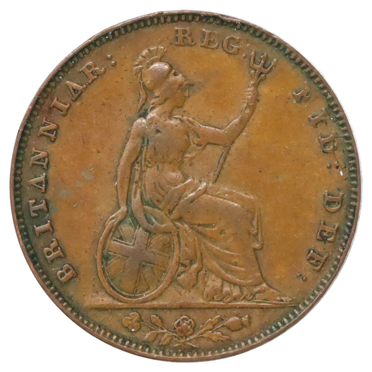 Great Britain 1853 Designers Initals Raised Farthing VF-EF (VF30)