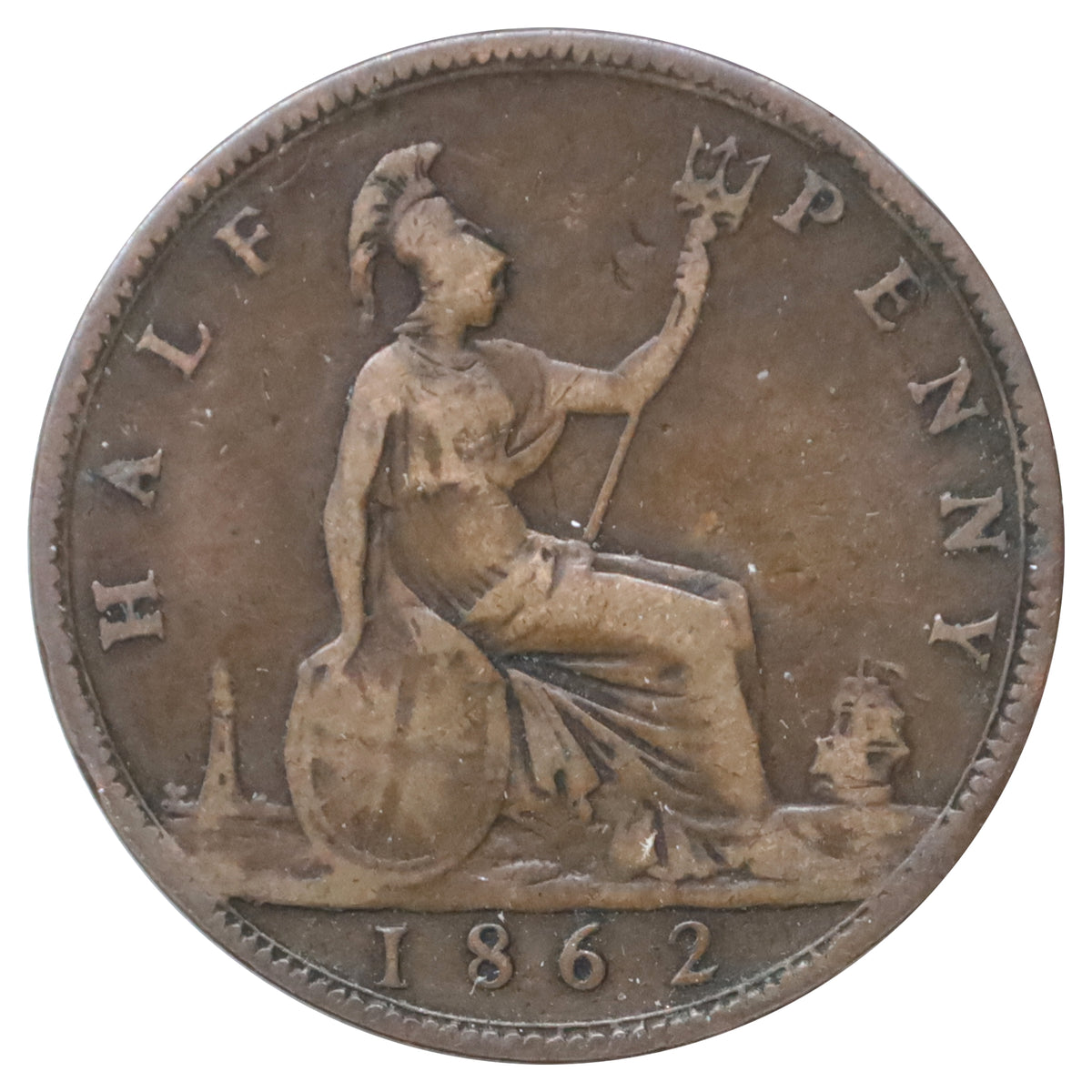Great Britain 1862 1/2 Penny VG-F (VG10)